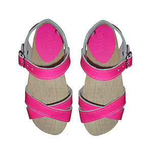 Sandale cuir fluo