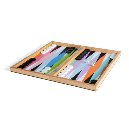 Jeu de Backgammon en bois multicolore