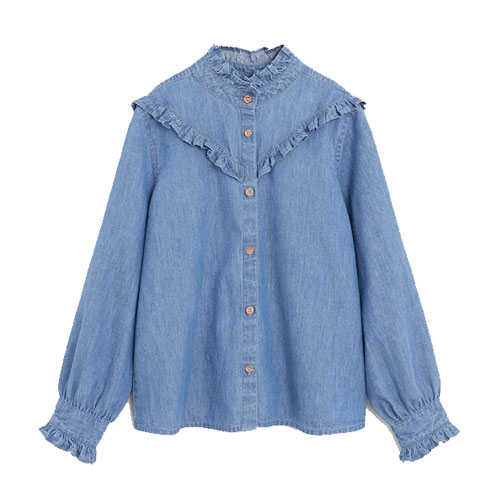 Chemise denim à volants