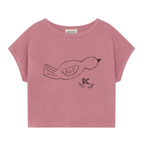 T-shirt Oiseau coton bio vieux rose