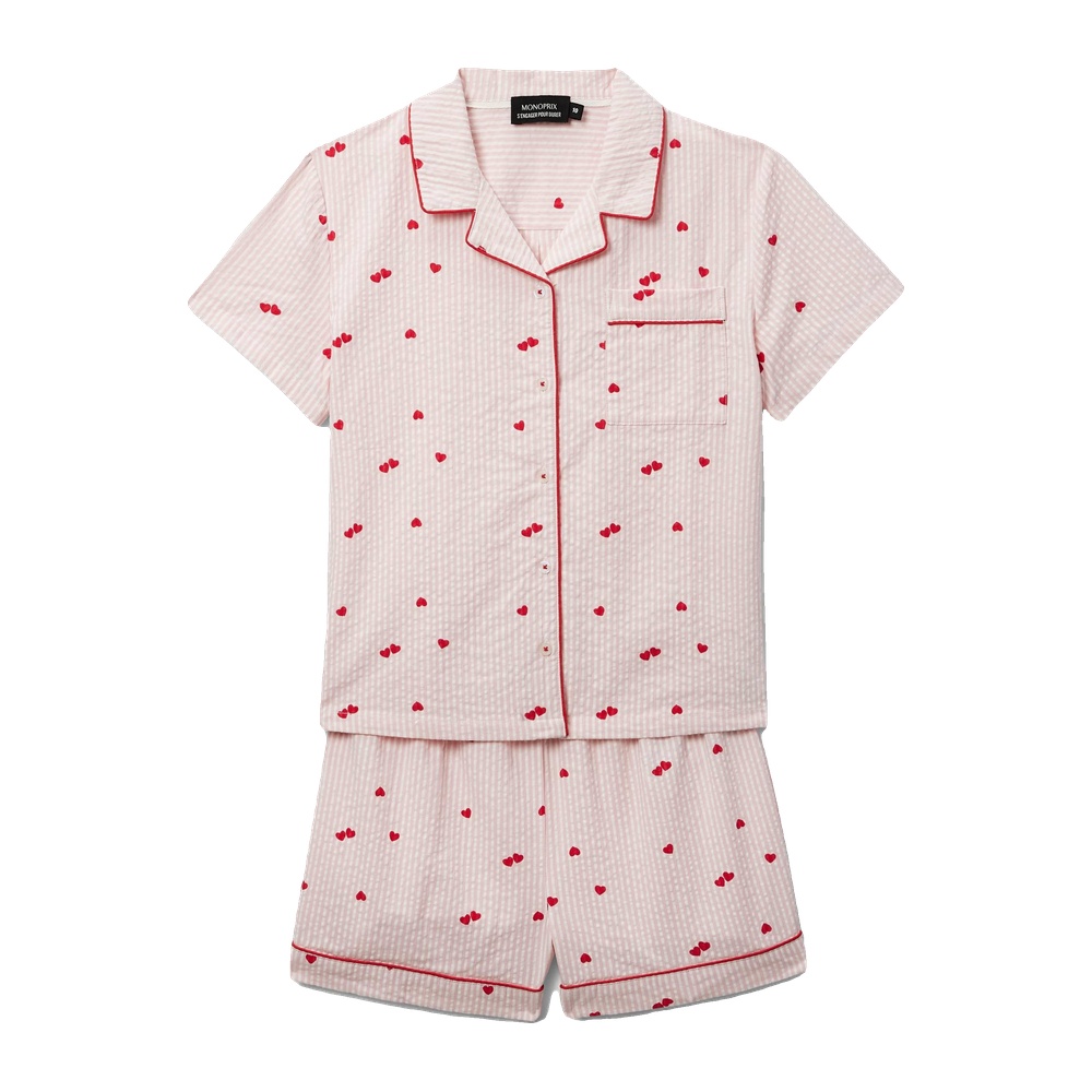 Pyjama chemise short en seesucker